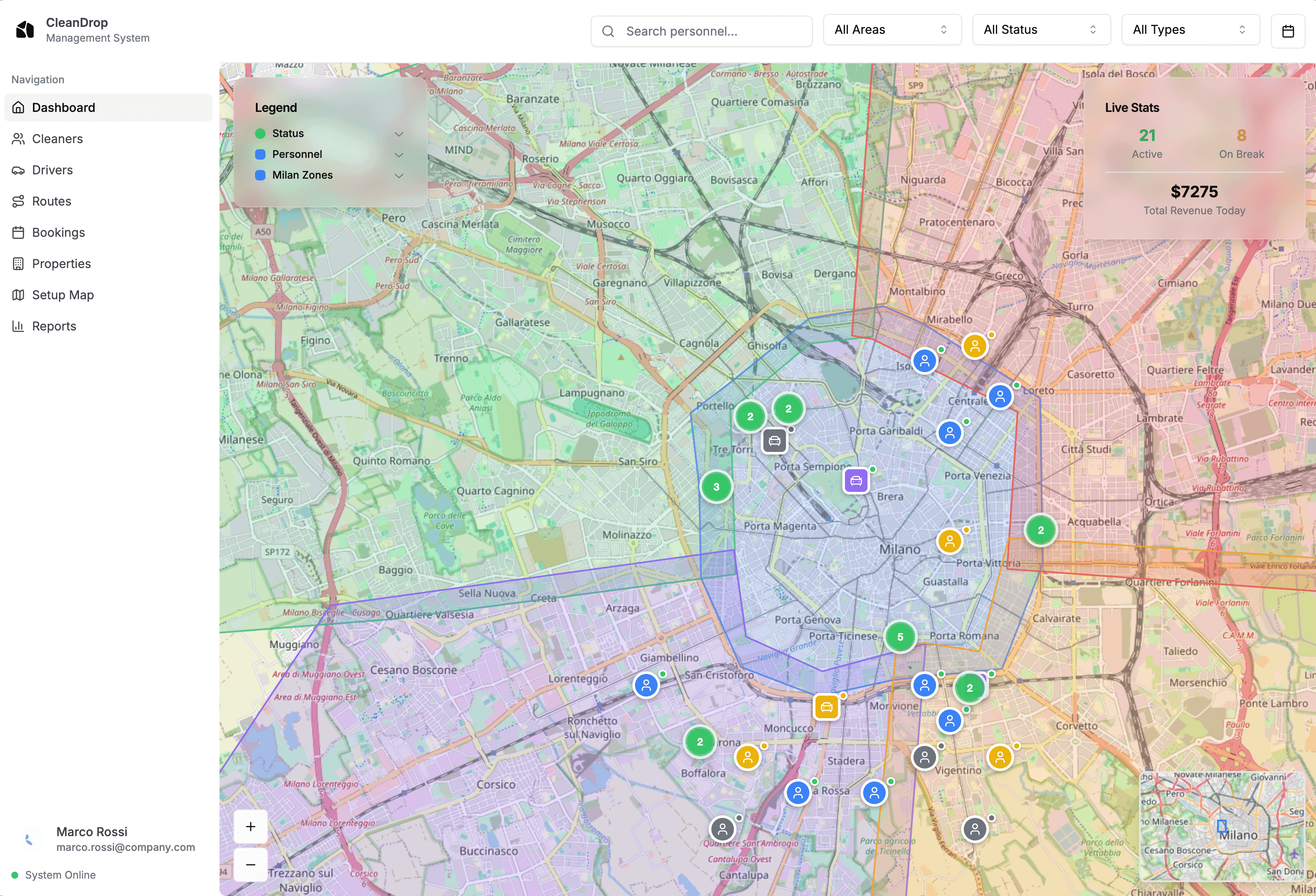 Cleandrop management dashboard